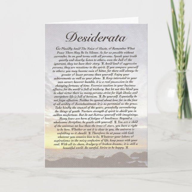 DESIDERATA Card=Ocean Sunset Card (Front)