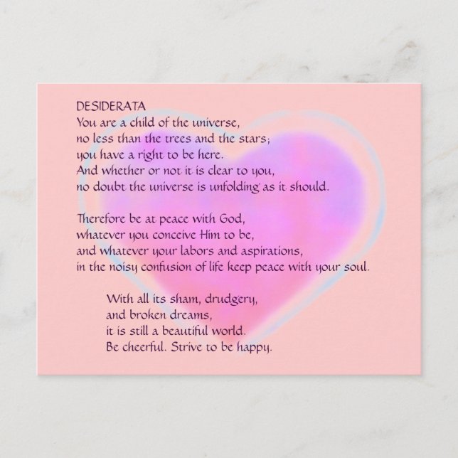 DESIDERATA Changing Heart postcard (Front)