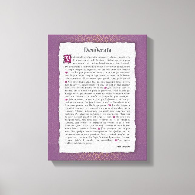 Desiderata - Choses désirées - poème Canvas Print (Front)