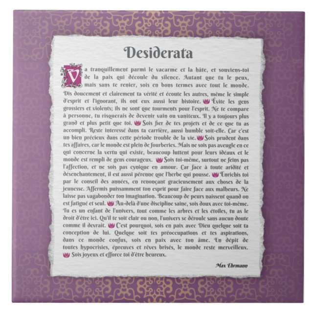 Desiderata - Choses désirées - poème Tile (Front)
