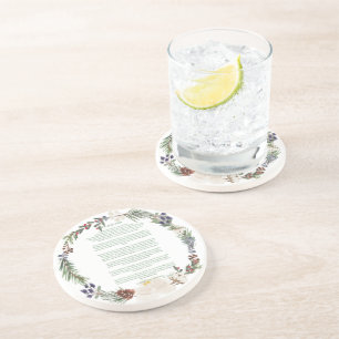 Desiderata Christmas Wreath Green Text Coaster