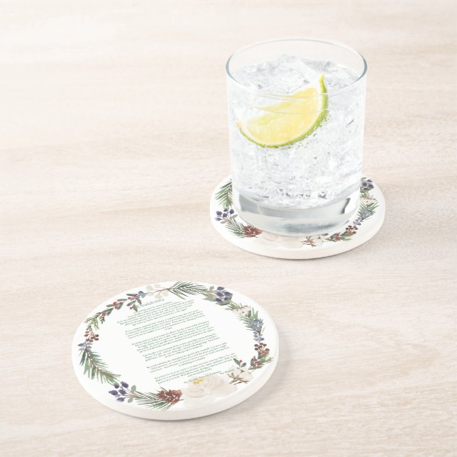 Desiderata Christmas Wreath Green Text Coaster (Side)