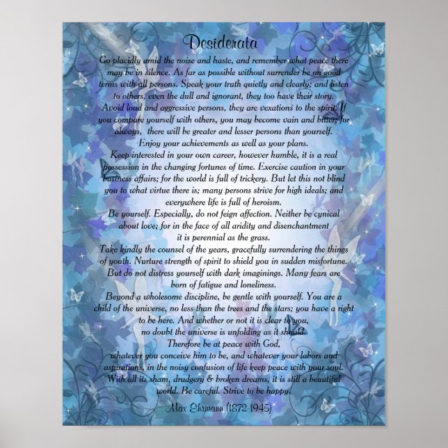 Desiderata "desired things" Blue Fairie background Poster (Front)
