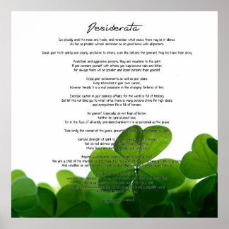 Desiderata "Desired Things" on Green Clovers Poster
