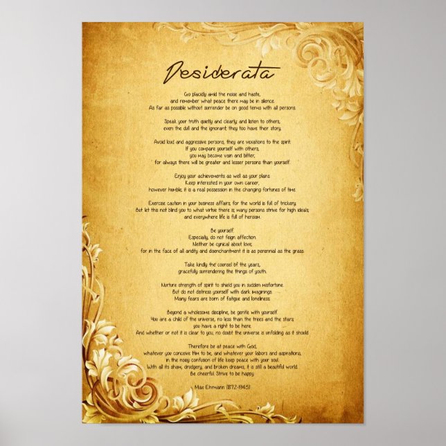 Desiderata "Desired Things" on Vintage Parchment Poster (Front)