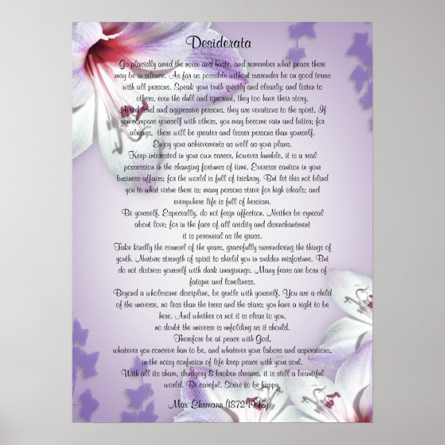 Desiderata "desired things", prose floral poster (Front)