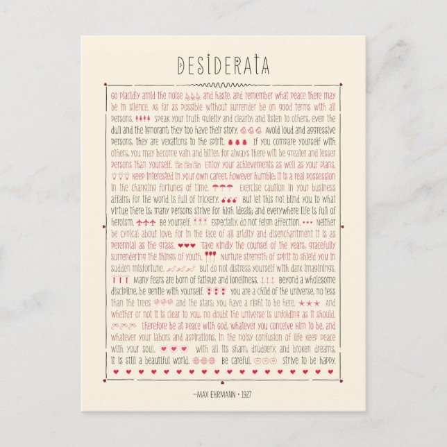Desiderata Inspirational Poem Postcard (Front)