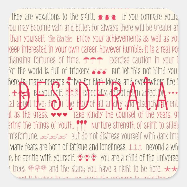 Desiderata Inspirational Poem Square Sticker (Front)