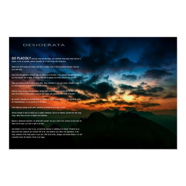 DESIDERATA Mountain Sunset Poster (Front)