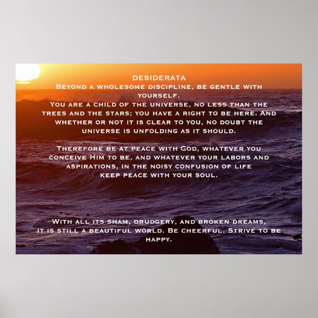 DESIDERATA Ocean Sunset Posters (Front)