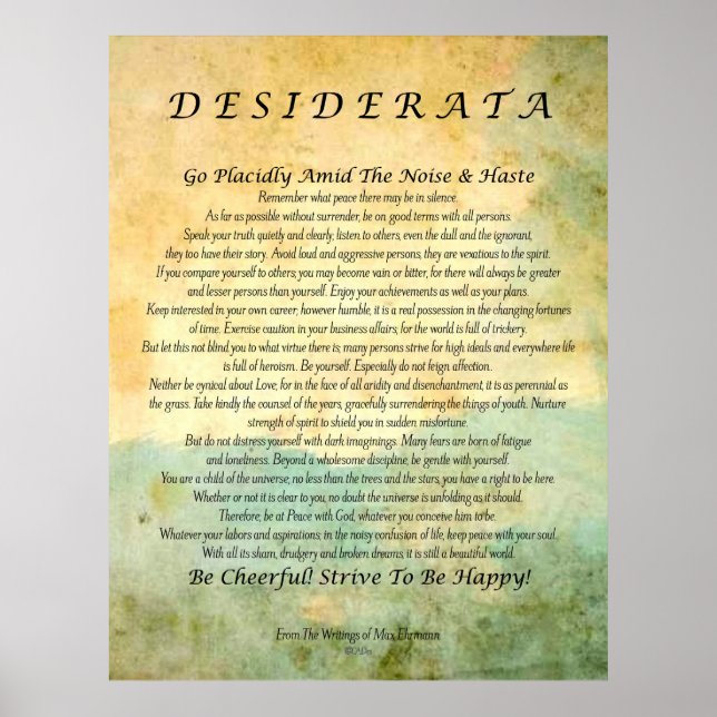Desiderata on Green Forest Abstract Watercolor Poster (Front)