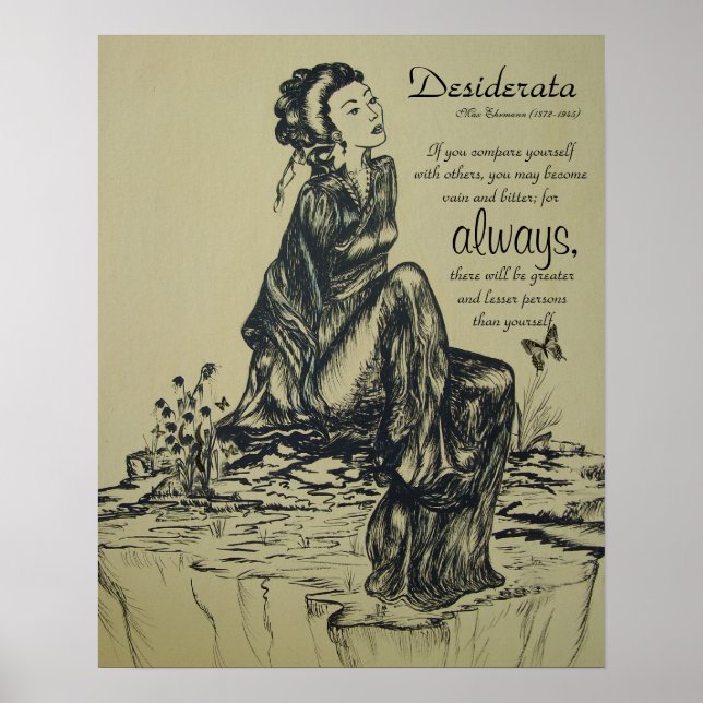Desiderata on pen and ink drawing , Asian art Poster (Front)