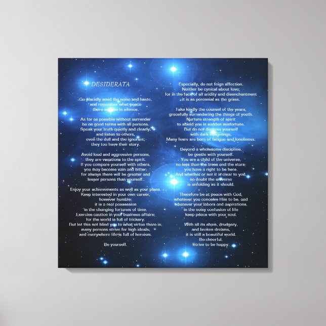 Desiderata on Pleiades Galaxy Canvas Print (Front)