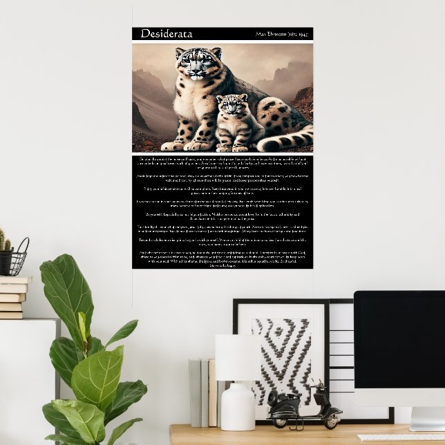 Desiderata: Peaceful Snow Leopard and Cub Poster (Home Office)