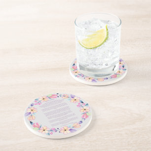 Desiderata Pink Purple Floral Wreath Coaster