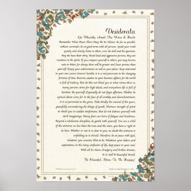 Desiderata Poem by Max Ehrmann Floral Medici Poster (Front)