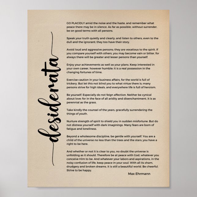 Desiderata Poem by Max Ehrmann Vintage Poster (Front)
