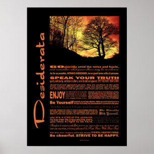 Desiderata Poem Evening Sunset Tree Poster