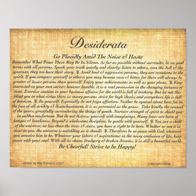 DESIDERATA Poem=Max Ehrmann=Fossilised Poster (Front)