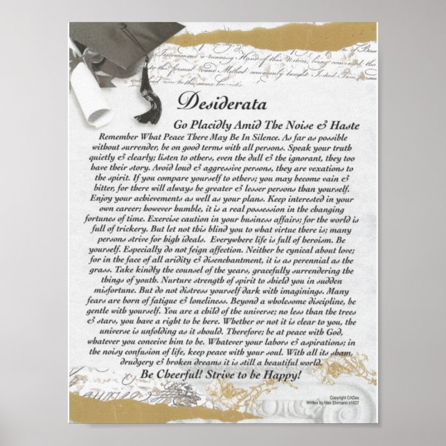 DESIDERATA Poem=Max Ehrmann=On Graduation Scroll Poster (Front)