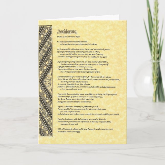DESIDERATA Poem=Max Ehrmann=Parchment Collection Card (Front)