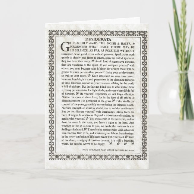 DESIDERATA Poem=Max Ehrmann=Parchment Collection Card (Front)