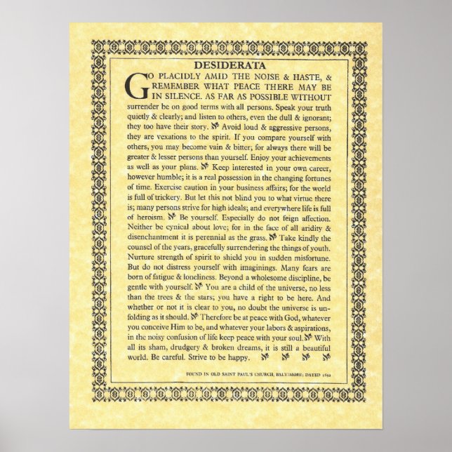 DESIDERATA Poem=Max Ehrmann=Parchment Collection Poster (Front)