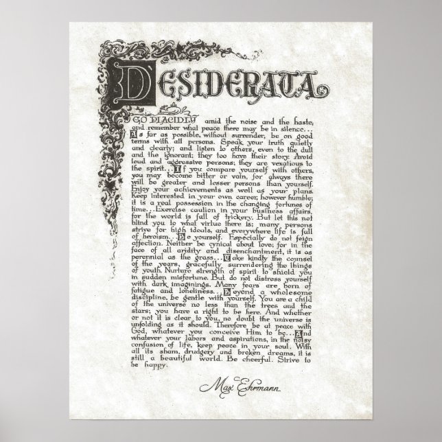 DESIDERATA Poem=Max Ehrmann=Parchment Collection Poster (Front)