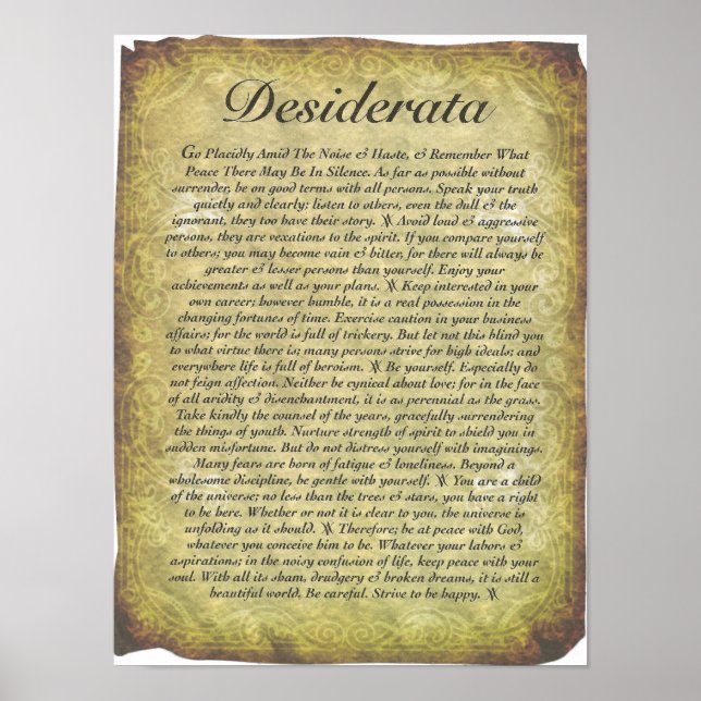 Desiderata Poem on Antique Style Paper Poster (Front)