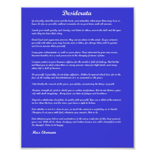 Desiderata poem on blue background photo print