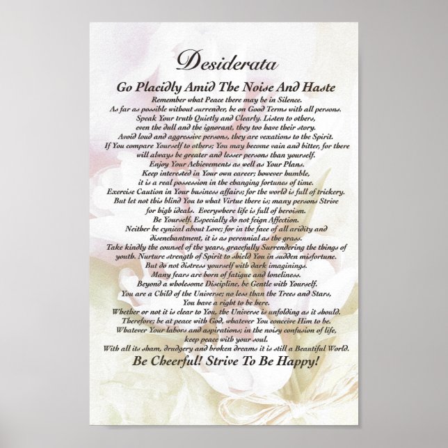 Desiderata Poem on Fading Tulips Watercolor Poster (Front)
