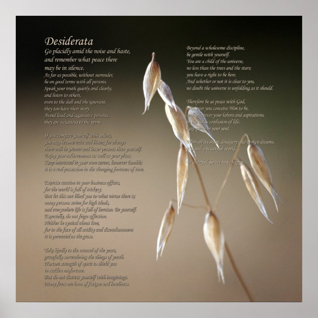 Desiderata Poem on Fruiting Wild Oat Poster (Front)
