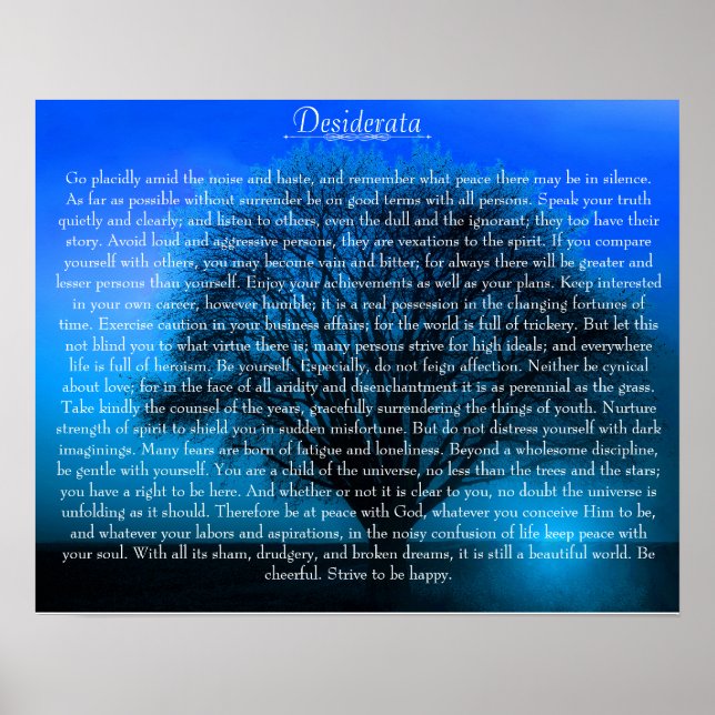 Desiderata Poem on magical blue tree Poster (Front)