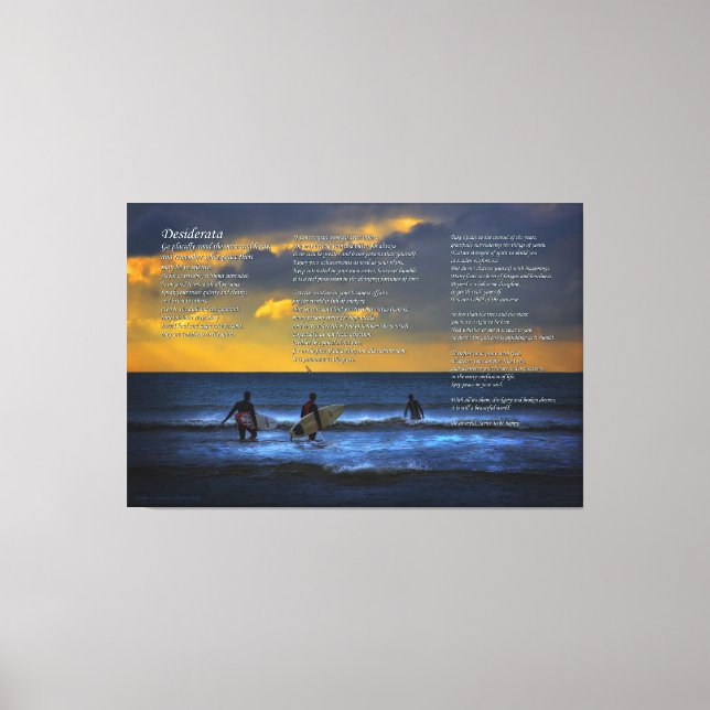 Desiderata Poem on Surfing At Sundown - LARGE Canvas Print (Front)