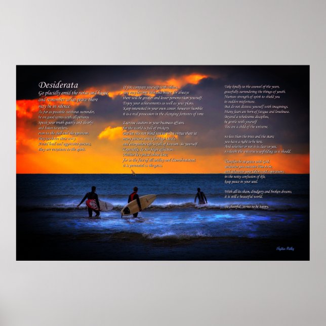 Desiderata Poem on Surfing at Sundown Poster (Front)