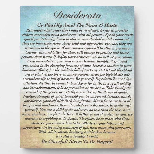 Desiderata Poem on Watercolor Beach Plaque (Front)