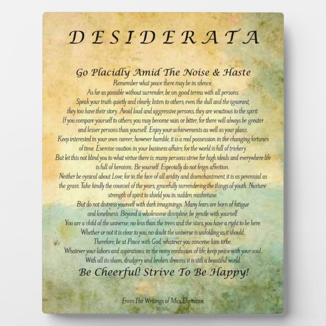 Desiderata Poem on Watercolor Forest Plaque (Front)