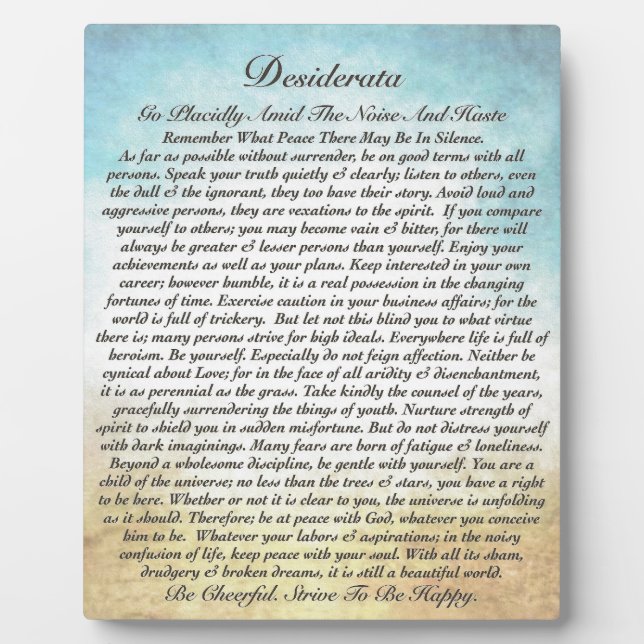 Desiderata Poem on Watercolor Ocean Beach Plaque (Front)