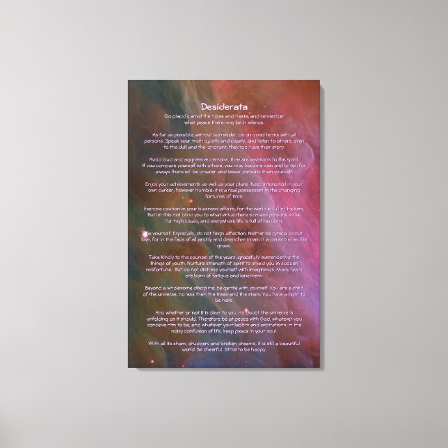 Desiderata Poem - Pillars of Dust, Orion Nebula Canvas Print (Front)