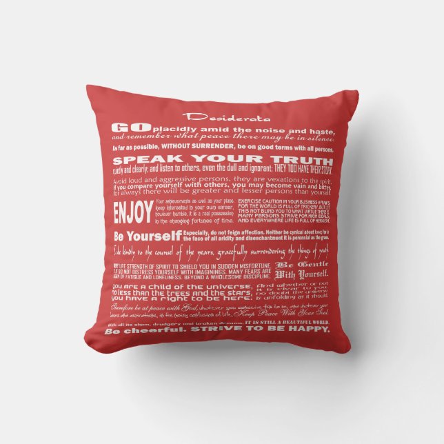 Desiderata Poem Poetry Poesy Writing (Red Brick) Cushion (Front)