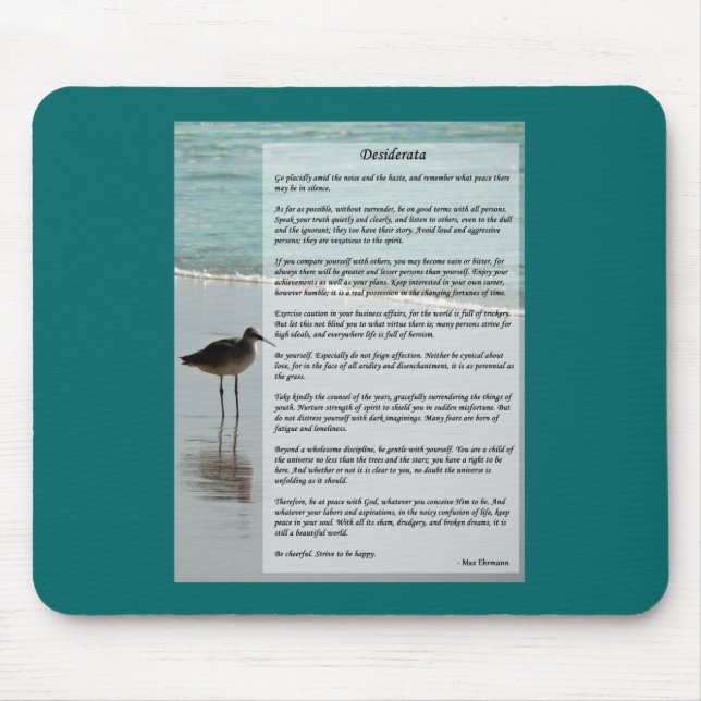 Desiderata Poem - Seagull on the Beach Scene Mouse Mat (Front)