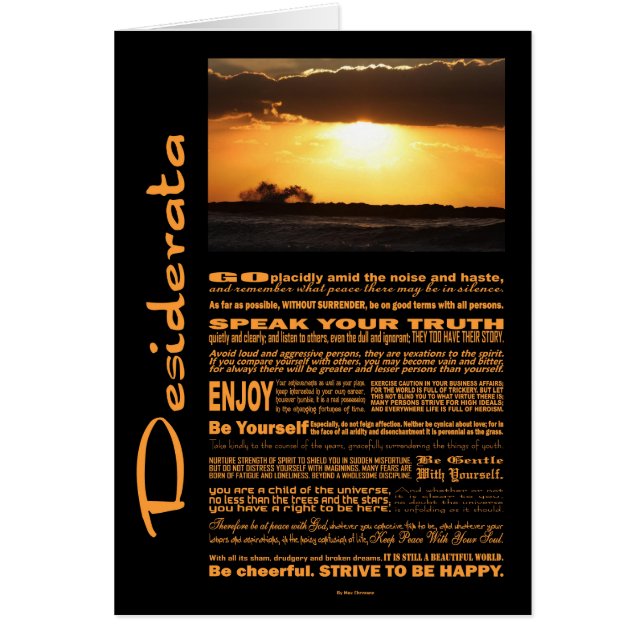 Desiderata Poem Waves At Sunset (Front)