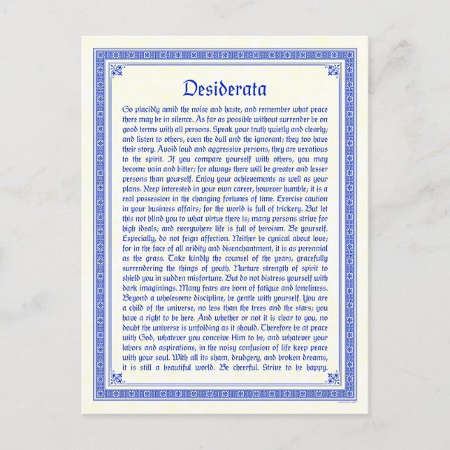 Desiderata Postcard (Front)