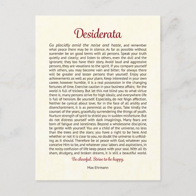Desiderata Postcard | Desiderata Mini Art (Front)