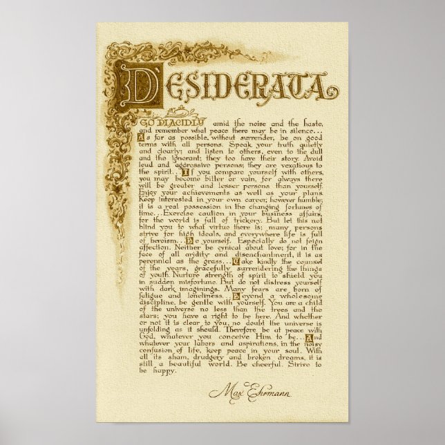 DESIDERATA Poster by Max Ehrmann=Antique (Front)