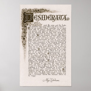 DESIDERATA Poster by Max Ehrmann=Charcoal