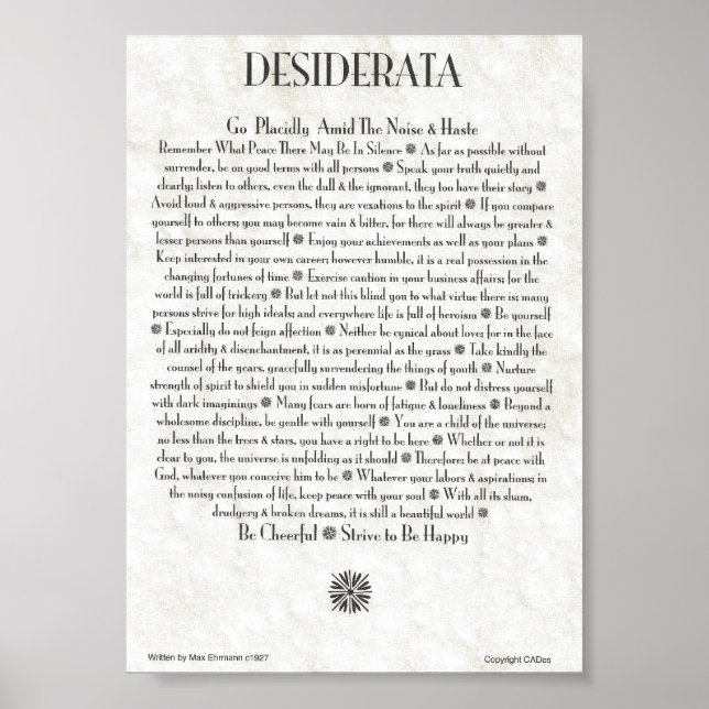 DESIDERATA Poster by Max Ehrmann MANY SIZES (Front)