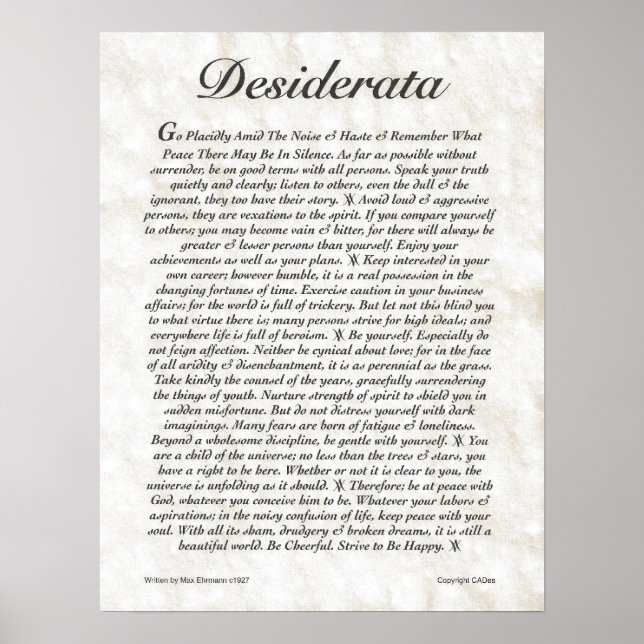 DESIDERATA Poster by Max Ehrmann MANY SIZES (Front)