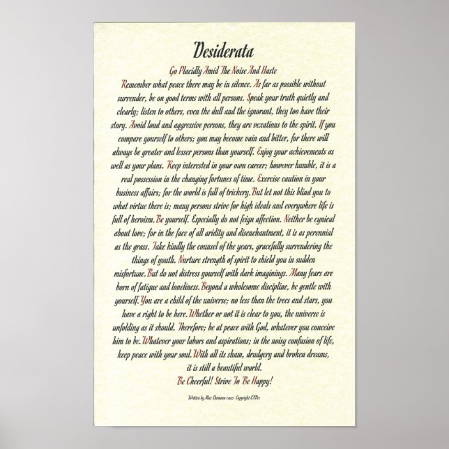 DESIDERATA Poster by Max Ehrmann - Romanesque (Front)