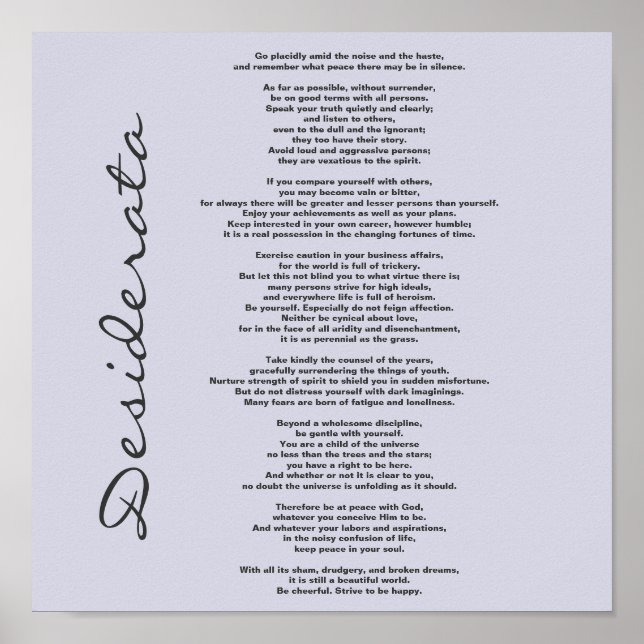 Desiderata Poster - Change Background Colour (Front)